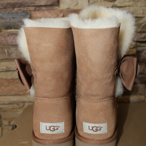 UGG DAELYN LEATHER BOW SUEDE BOOTS NEW! CHESTNUT - Picture 6 of 8